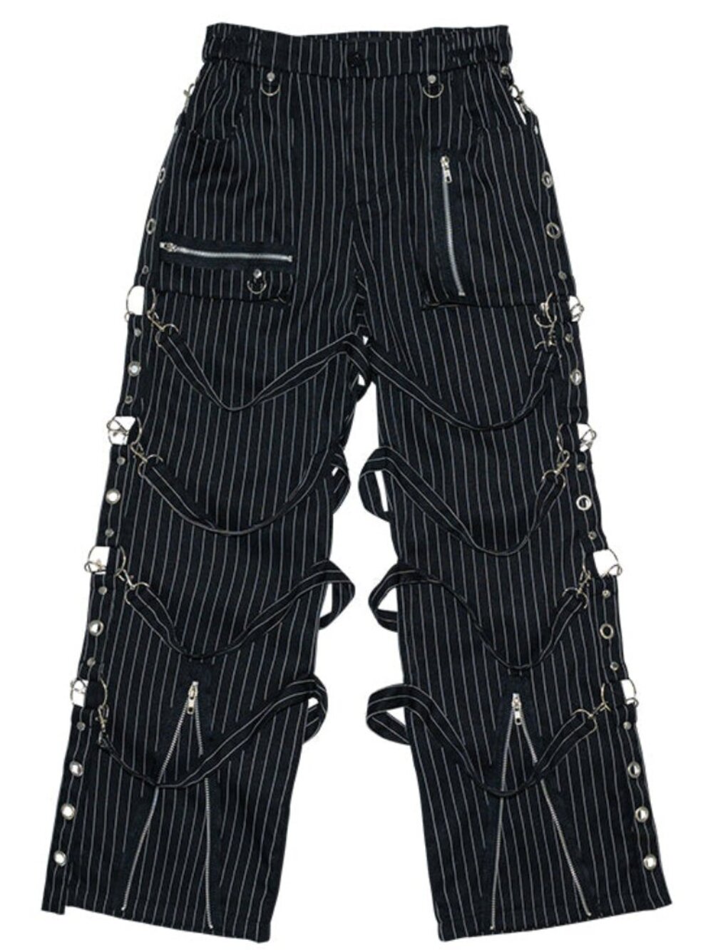 NEW ACDC RAG Punk Revival Black Pin Stripe Belt Bondage Pants